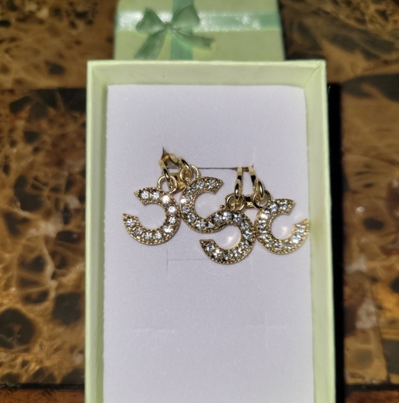 Gold Crystal Initial Earrings - Picture 4 of 5